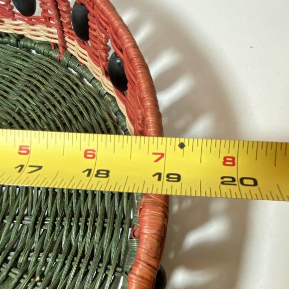 Oval Basket Woven Rattan Wicker Tiki Serving Tray Colorful, Beads 14" x 18" New - Picture 3 of 6